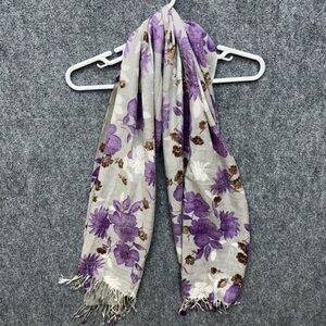 pashmina scarf wrap shawl Womens size 5' x 2'.1" purple floral fringe